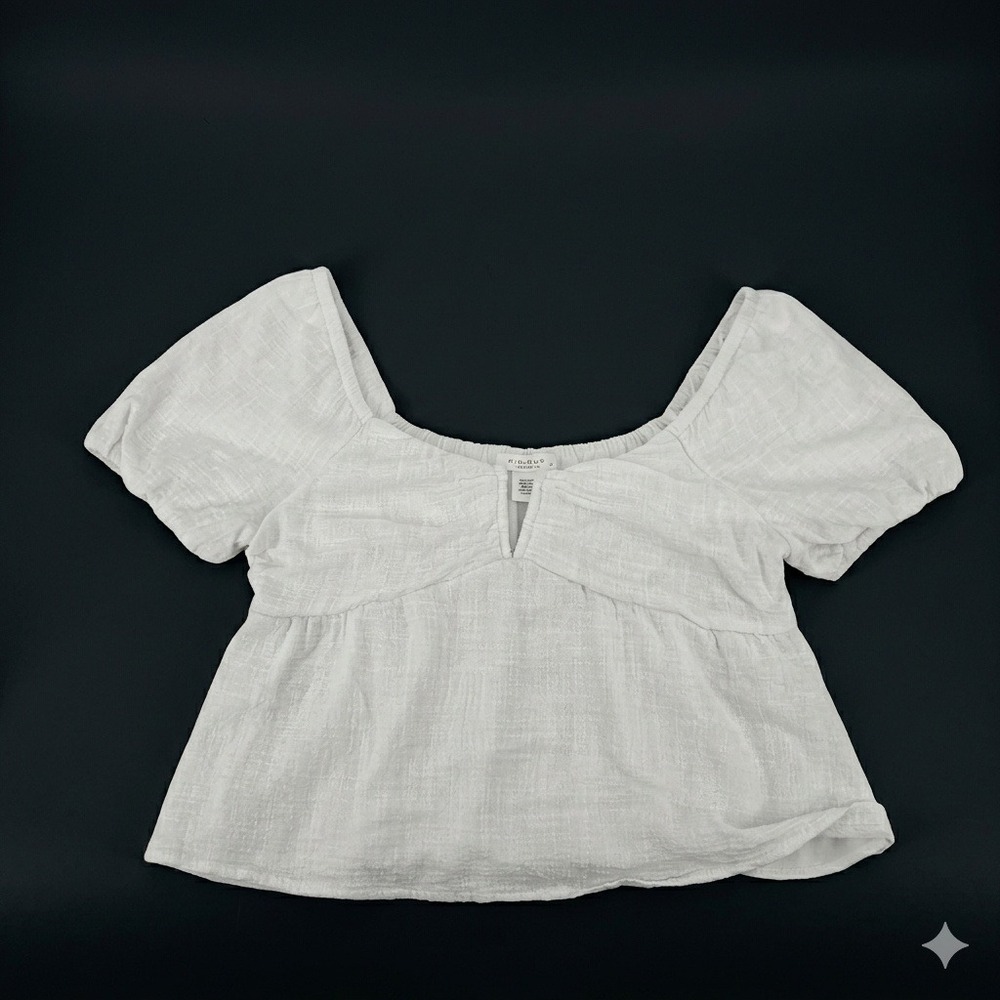 Kirious LA Top L White Cotton Puff Sleeve Peplum Cottagecore Boho Crop Top VGUC